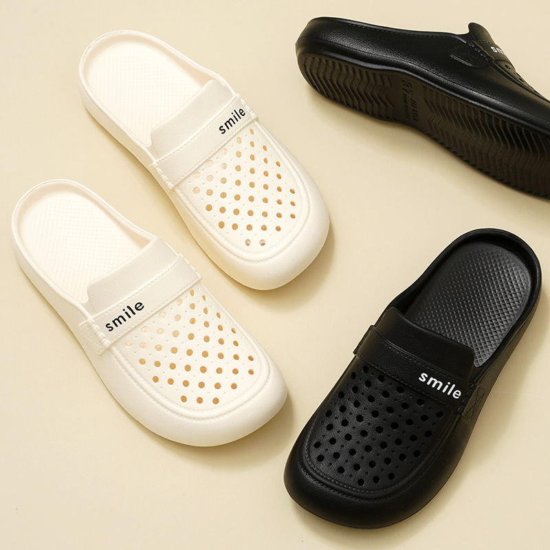 Summer Sandals and Slippers EVA Women's Baotou Lace-up Outer Wear Hollow Beach Shoes Hole Shoes Sweet Flat Slippers