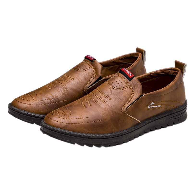 Men's Leather Shoes 2025 Spring and Summer New Fashion Texture Stitching Bean Shoes Non-Slip Business Soft Sole Driving Shoes for Men