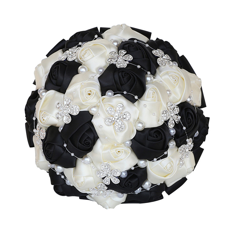 Picture of European and American Super Beautiful Ribbon Flower Wedding Supplies Bride's Hand-held Flower Five-flower Beaded Hand-held Flower Wedding Supplies Hand-held Flower