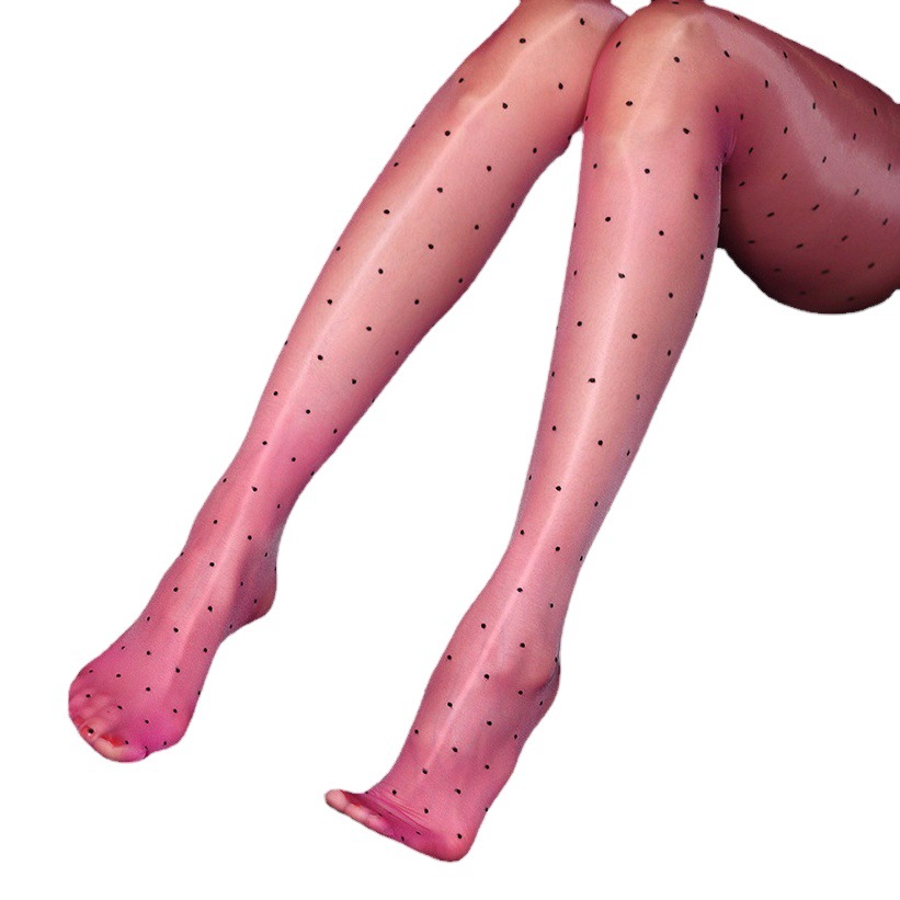 Picture of Aurora Series Wave Point Waist T Crotch Silk Oil Gloss Transparent Pantyhose Thin Sexy Silk Stockings Transparent with Foot