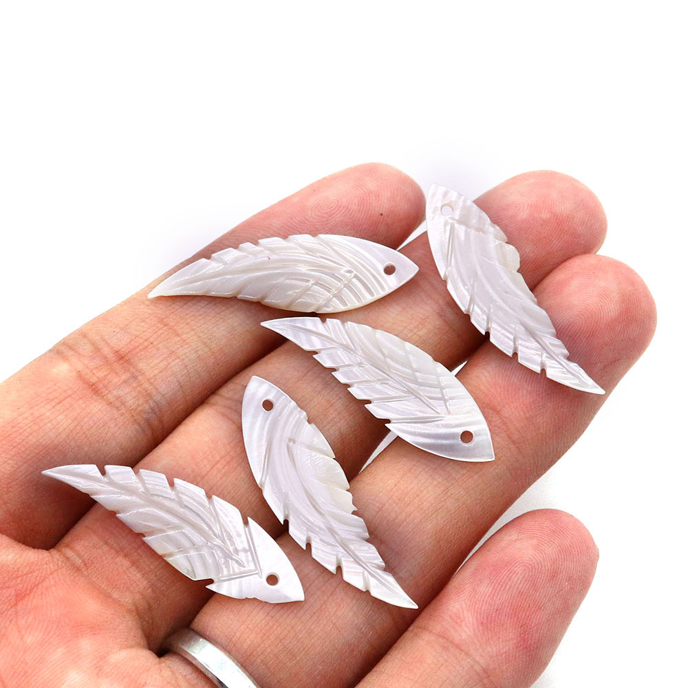 Picture of Natural sea water shell wings shape pendant 10x 32mm carved flat single hole beaded DIY jewelry accessories