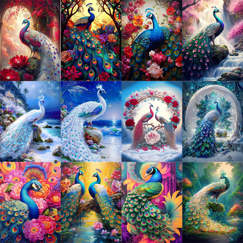 New product Amazon hot sale 5D diamond painting color peacock wreath scenery diy living room decorative painting manufacturers wholesale