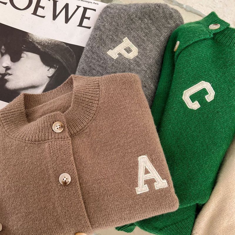 Picture of [in stock] children's sweater cardigan spring and autumn new boys and girls solid color letters cardigan baby sweater