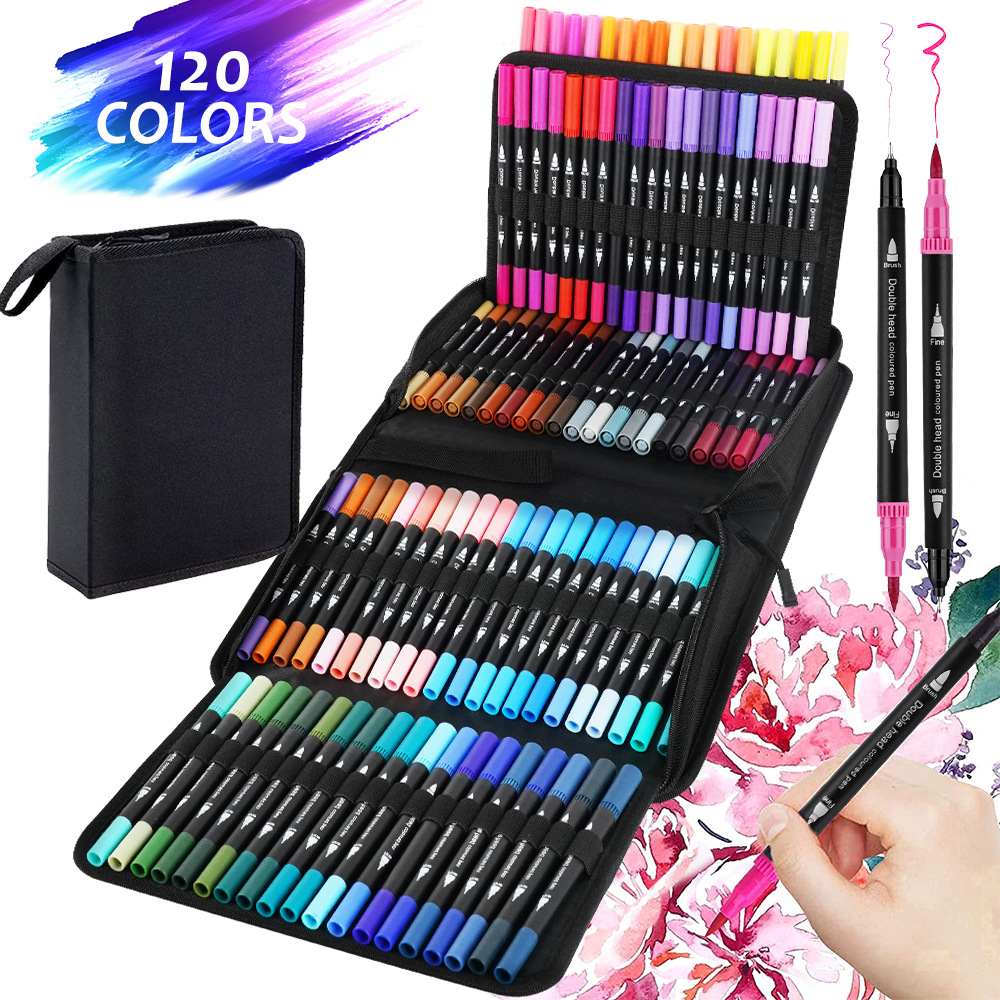 120 color soft head hook line double-headed watercolor pen suit art painting supplies Children's Painting materials
