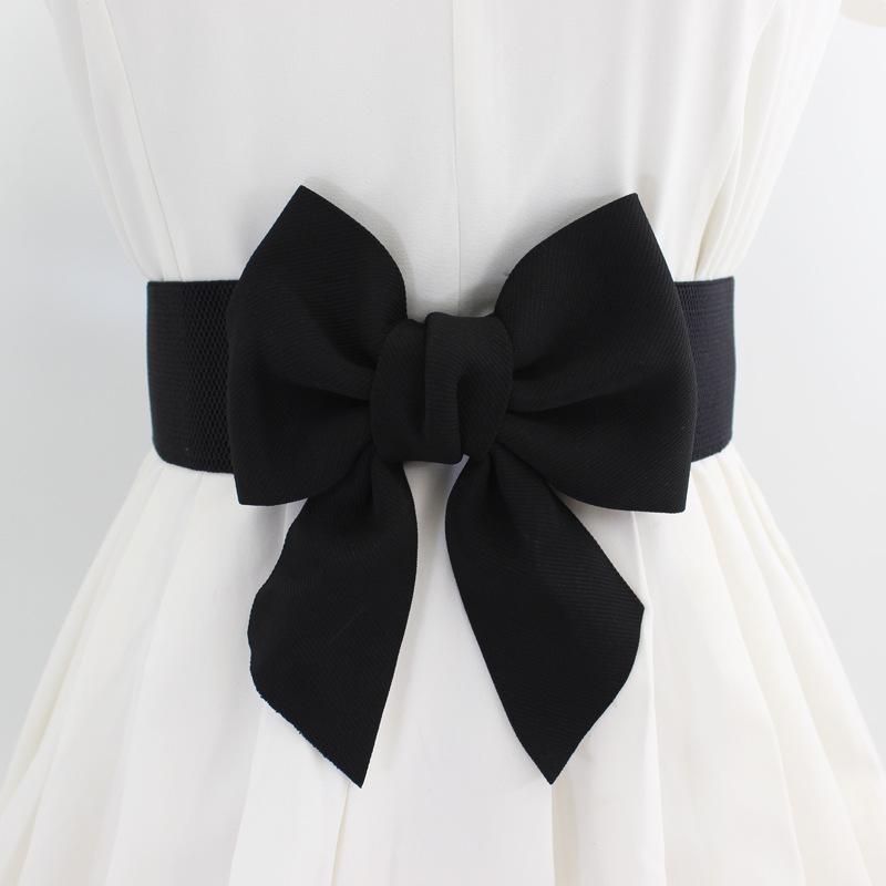 Women's dress decorative cotton wide belt three-dimensional large bow sweet elastic waist elastic three sizes