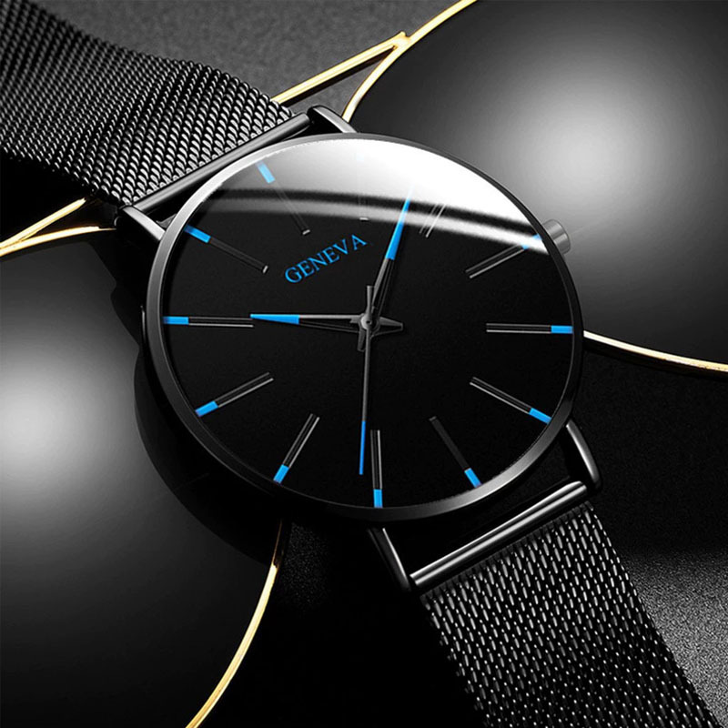 Foreign Trade Hot-Selling Men's Casual Watch, Fashionable Geneva Men's Simple Business Mesh Strap Quartz Watch, Stylish Men's Watch