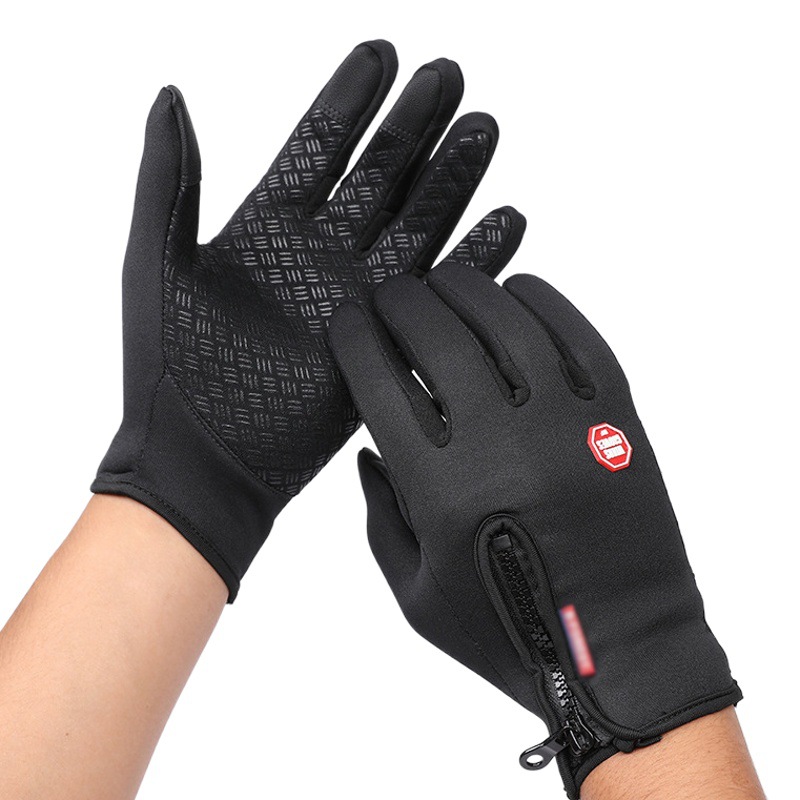 Touch Screen Gloves Women's Outdoor Winter Warm Fleece Ski Pu Zipper Waterproof Men's Motorcycle Cycling Sports Gloves