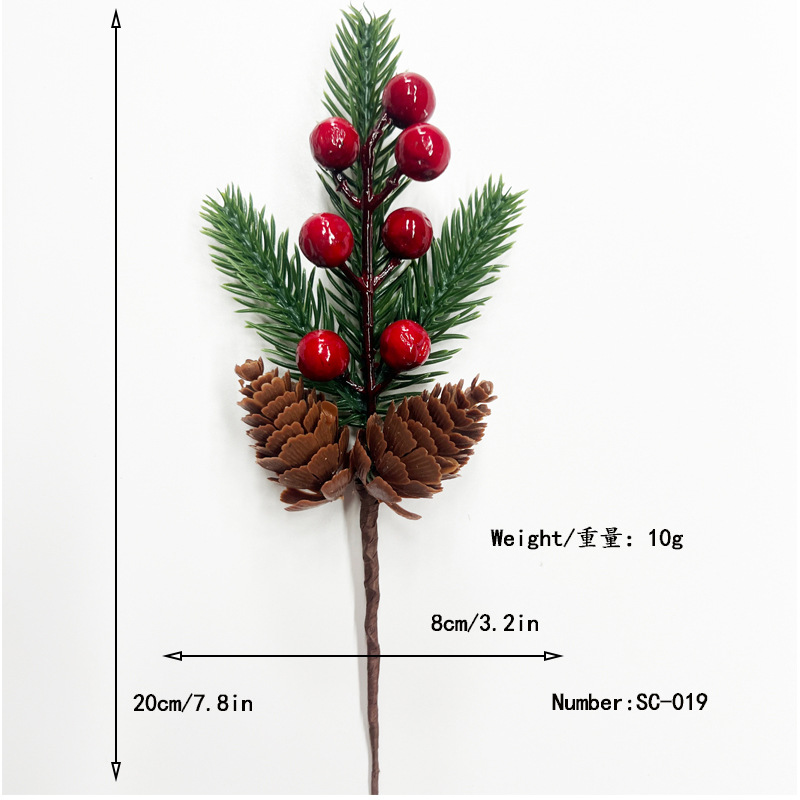 Picture of Cross-Border Christmas Simulation Pine Cone Branches Snowflake Pine Needles Berry Red Fruit Branches Holiday Decoration Cuttings Christmas Pine Needle Bouquet