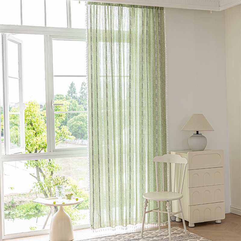 Picture of Cross-border exclusive for Nordic cotton and linen curtains multi-color solid color cotton and linen yarn semi-transparent bedroom living room floor curtains with yarn