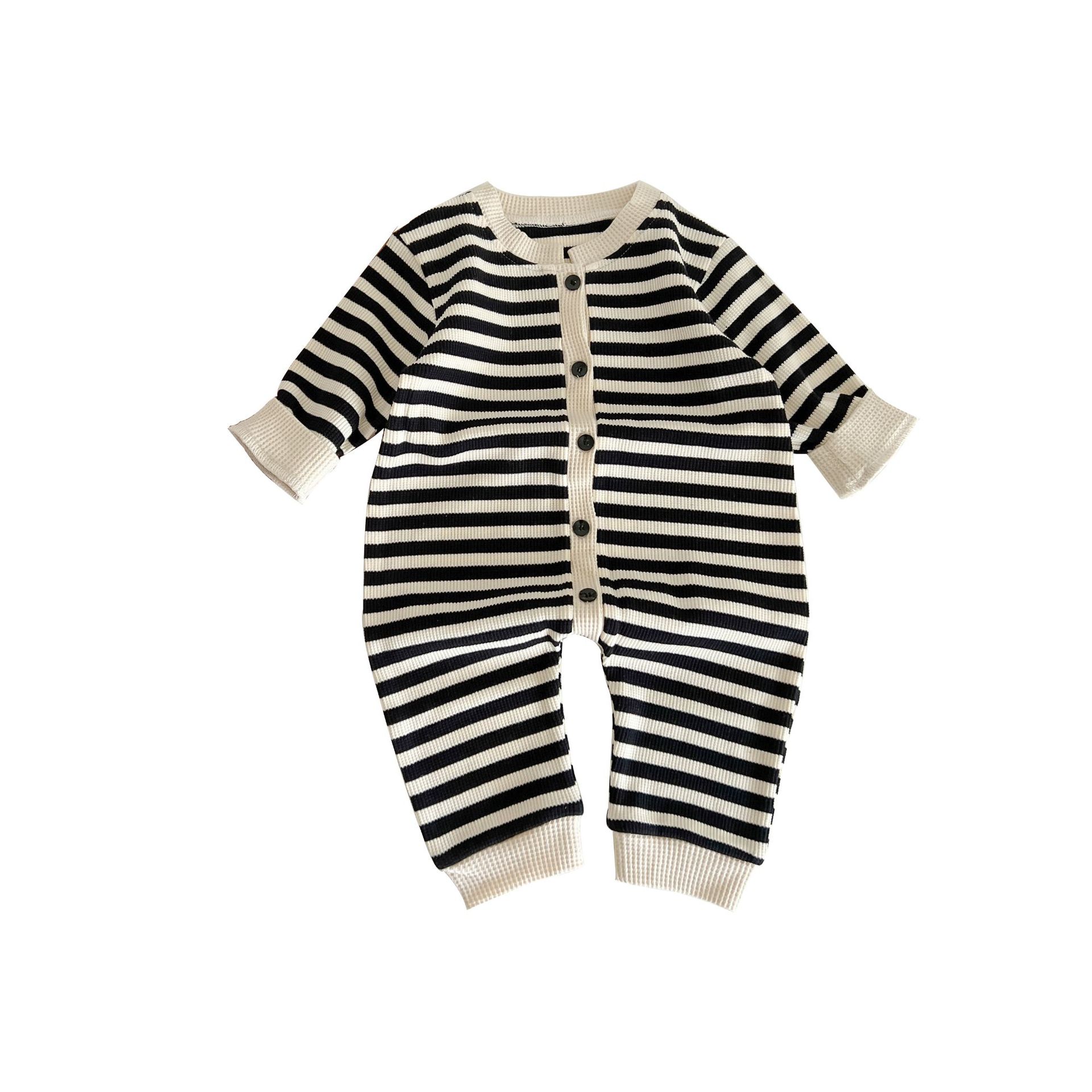 Picture of ins Korean style baby jumpsuit autumn new color matching striped baby romper sheath long romper