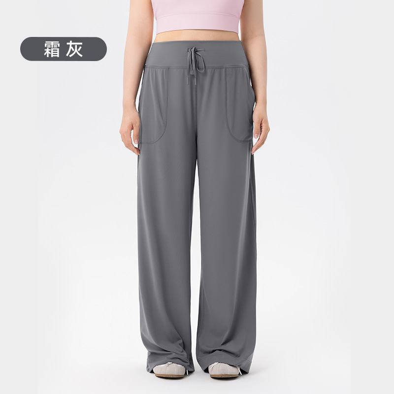 Picture of Loose wide-leg pants for plus-size women, concealing flesh and slimming pear-shaped figure, casual pants with high waist pockets, straight-leg sports pants