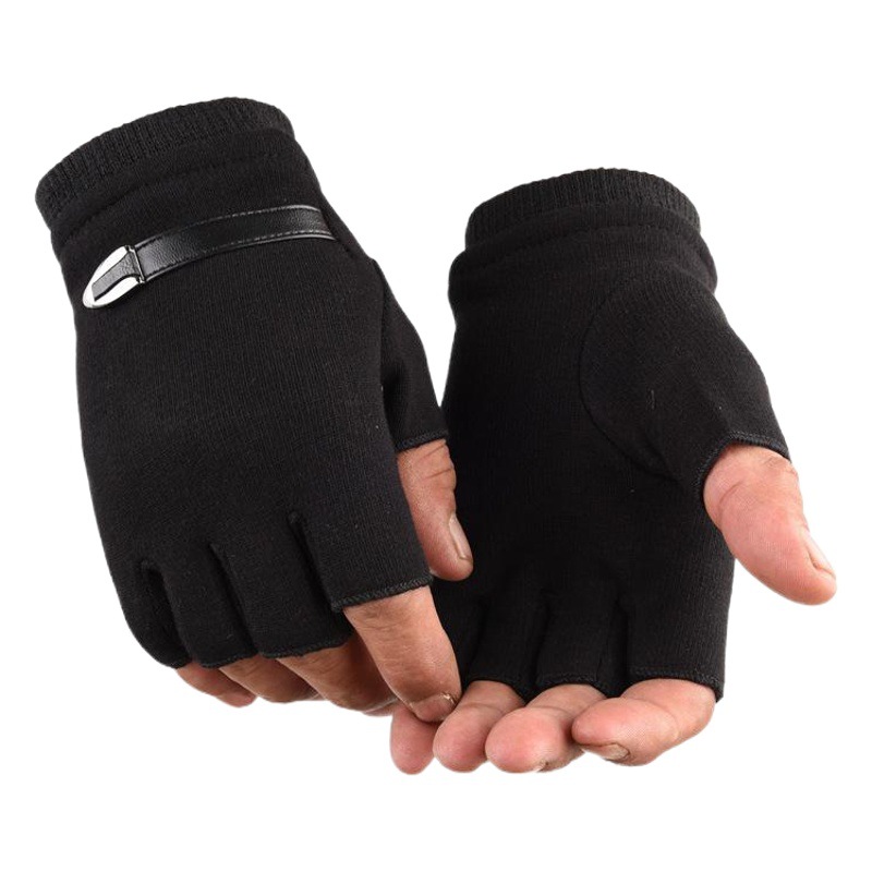 Autumn and winter warm half-finger gloves non-inverted velvet fleece keyboard driving riding students homework sports non-slip gloves