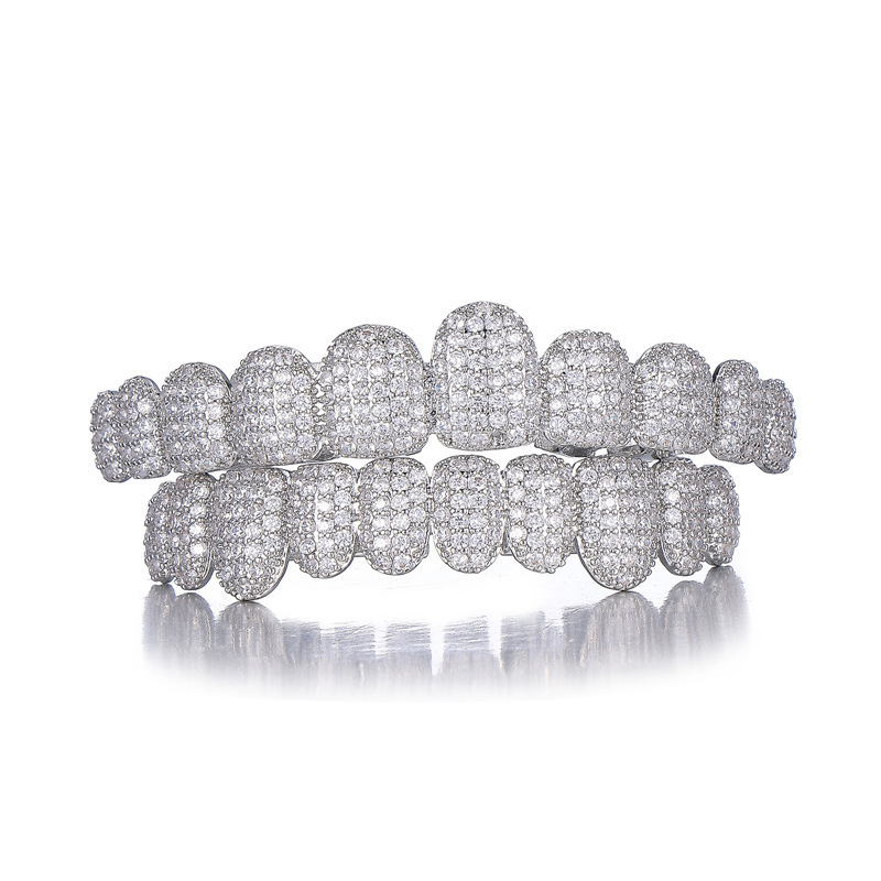 Europe and the United States cross-border hot-selling hip-hop braces diamond jewelry accessories 10 teeth HIPHOP copper zirconium full diamond braces jewelry