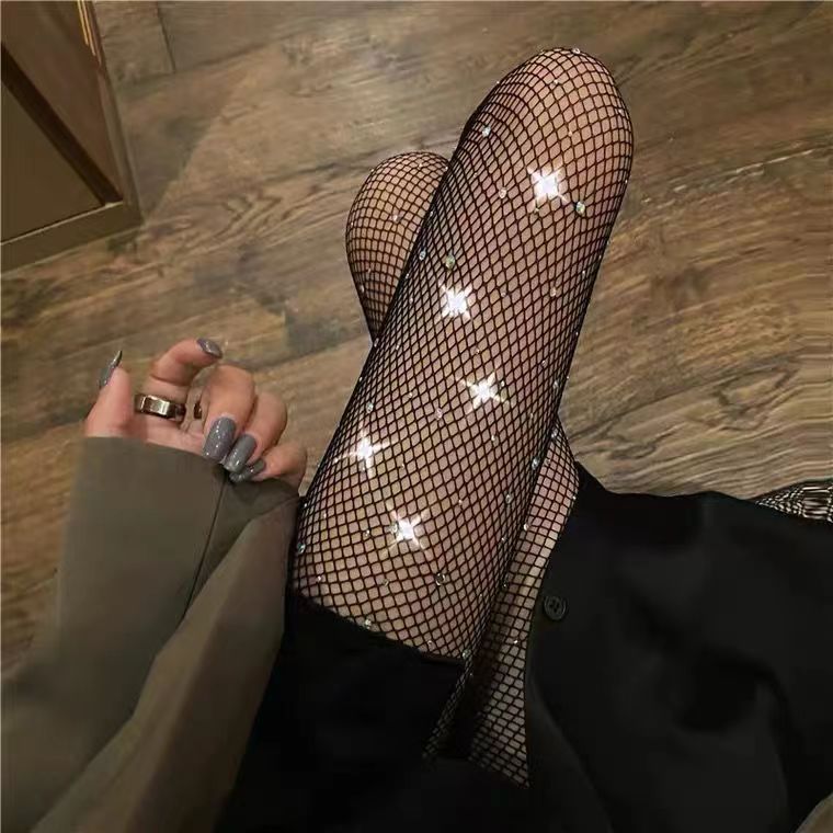 Hot drill fishnet stockings ladies sexy shiny pearlescent with diamond stockings hollow mesh jumpsuit socks wholesale