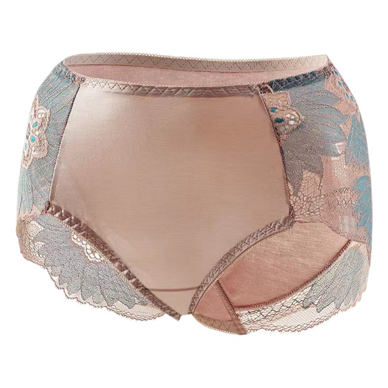 New luxury lace underwear Women's Mid-waist high elastic bright silk comfortable breathable cotton crotch briefs women