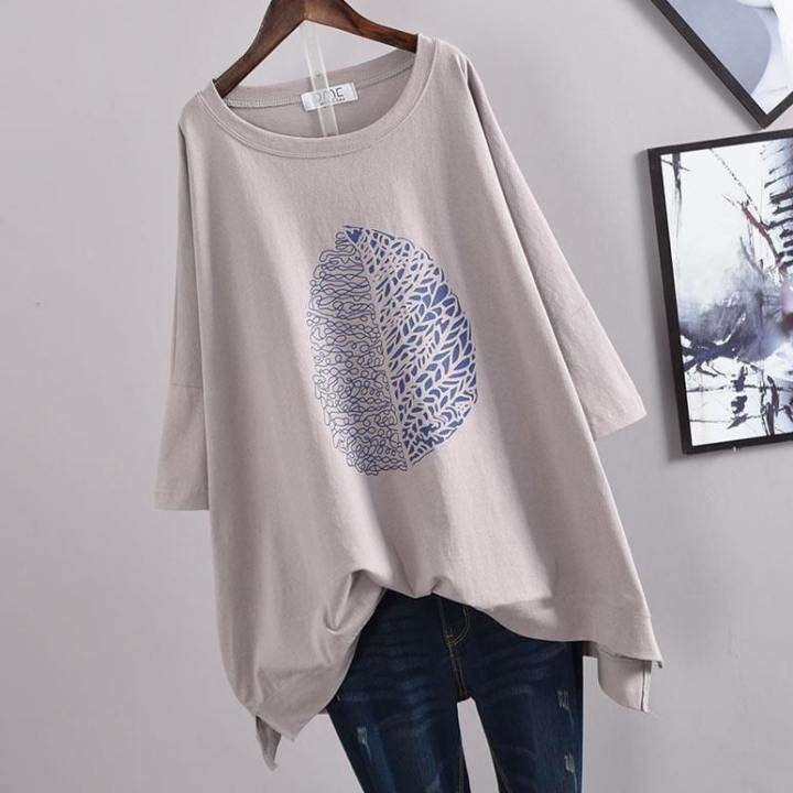 100kg Plus Size Women's Summer Leaf Print Casual Slit Mid-Length Short Sleeve T-Shirt Loose Oversized Style