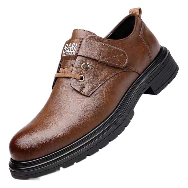 2023 Autumn New Men's Retro Workwear Big Toe Shoes Men's Velcro Thick-Soled Casual Leather Shoes Men's Trbottomy Shoes 6568