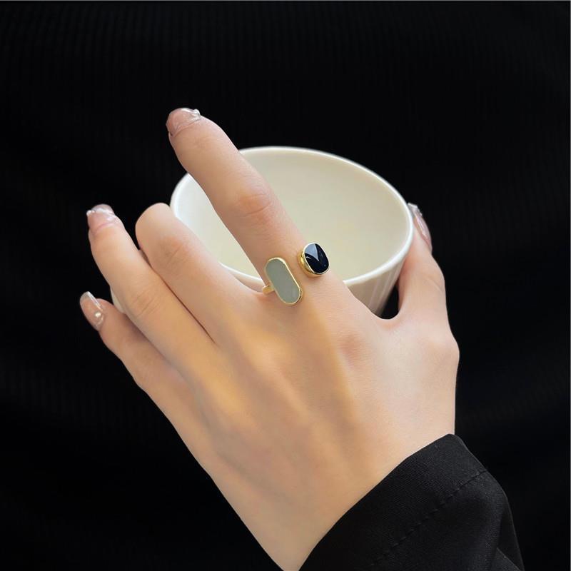 Picture of Elegant Blue Drop Oil Open Ring Korean Style Plain Ring Women's Fashion Ring Cold Style Internet Celebrant Enamel Color Jewelry