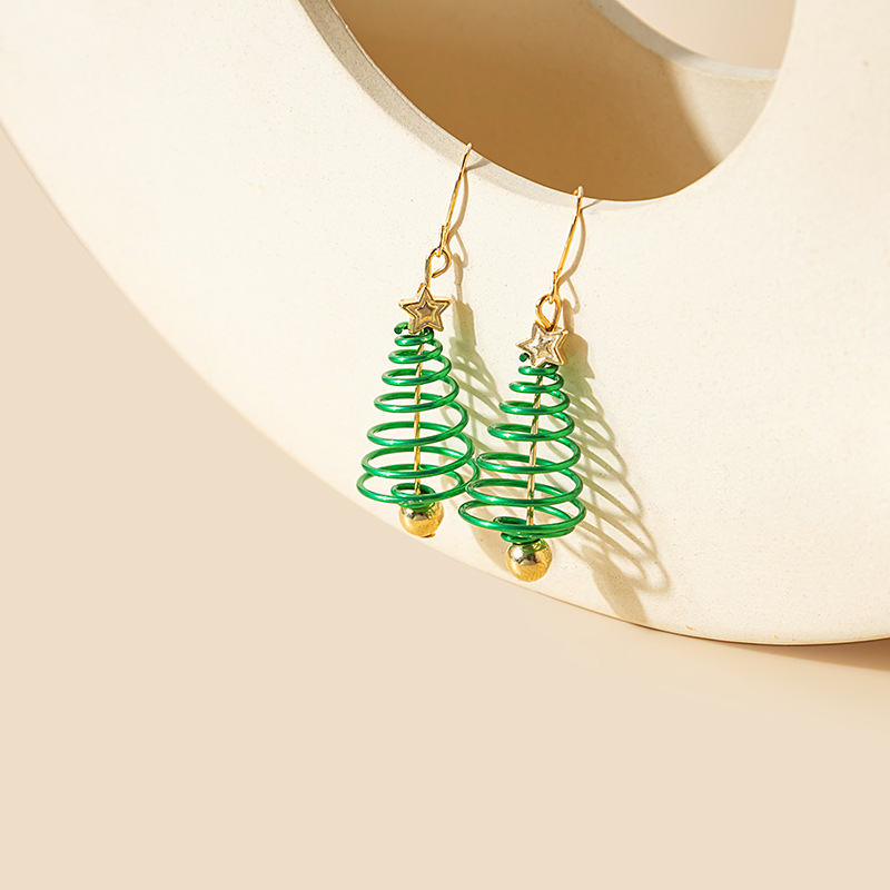Autumn and winter new Christmas creative spring pendant Christmas tree earrings earrings hollow niche high-end earrings