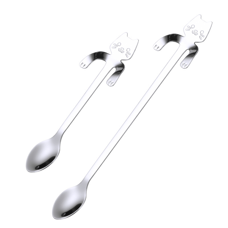 Picture of 304 stainless steel cat spoon creative cartoon hanging side spoon cute coffee spoon gold plated mixing spoon plus logo