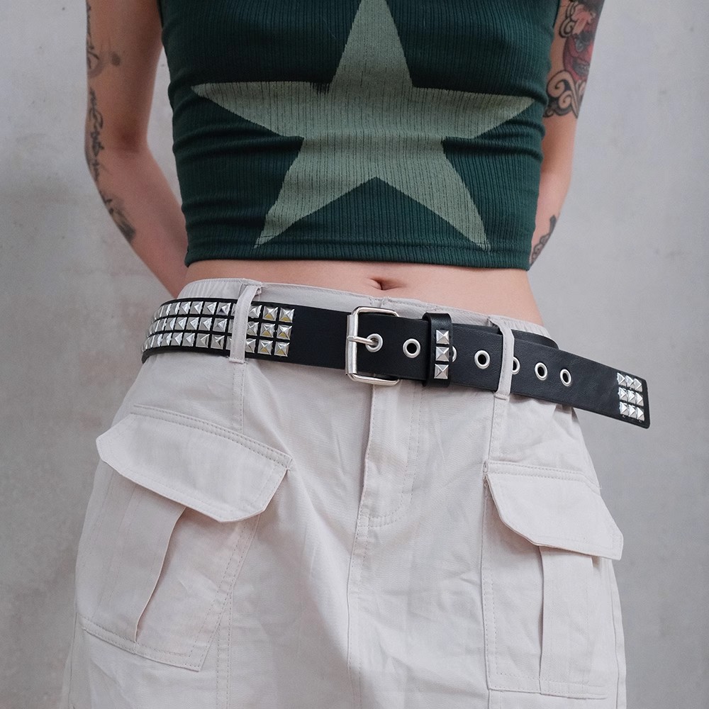 Square Bead Rivet Metal Belt Pyramid Unisex Belt Korean Fashionable Punk Style Hardware Belt