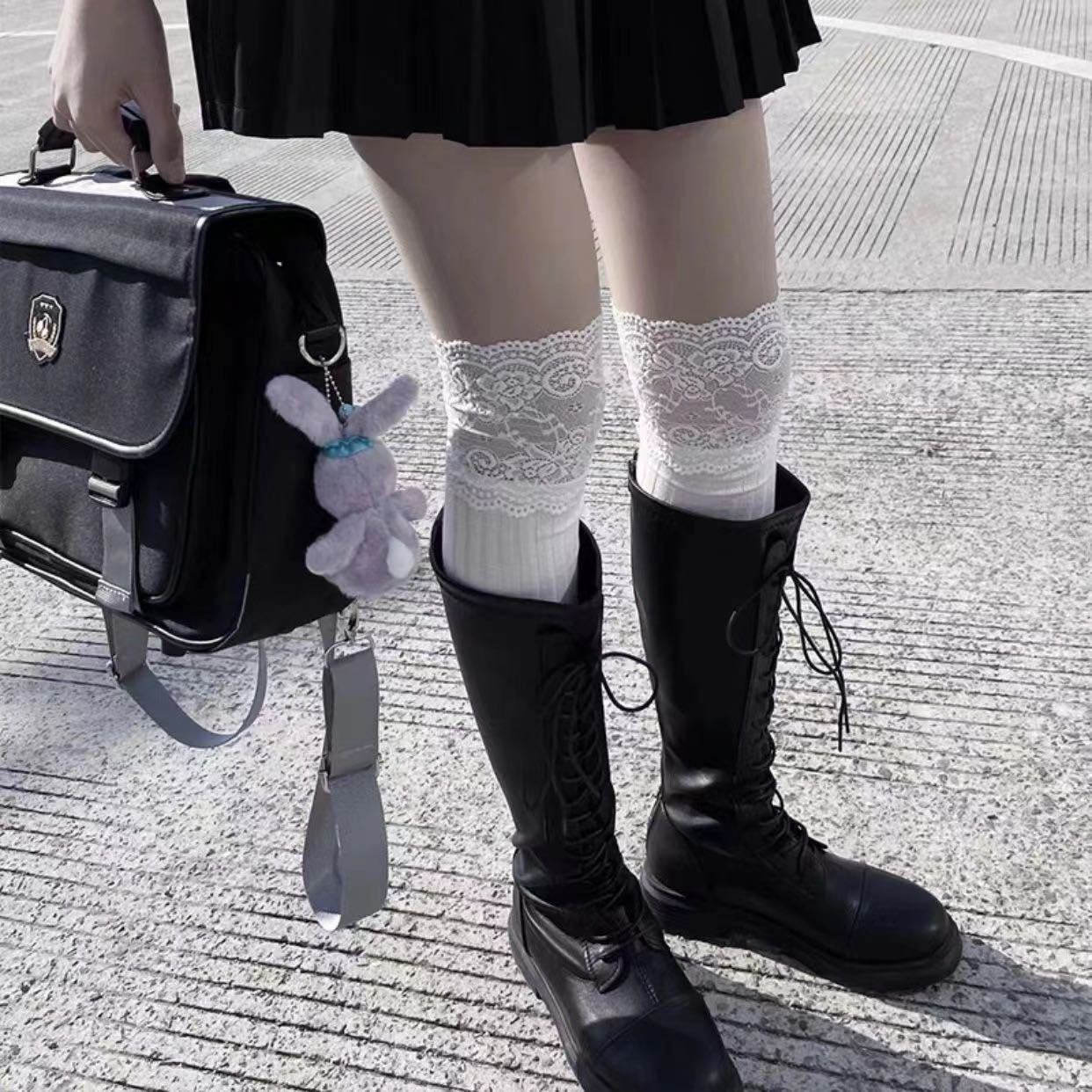 Picture of Lace Stockings Over the Knee Long Boots Autumn and Winter Pure Desire Style White Japanese Style Internet Celebrous JK Black and White Lace Hare Socks for Women