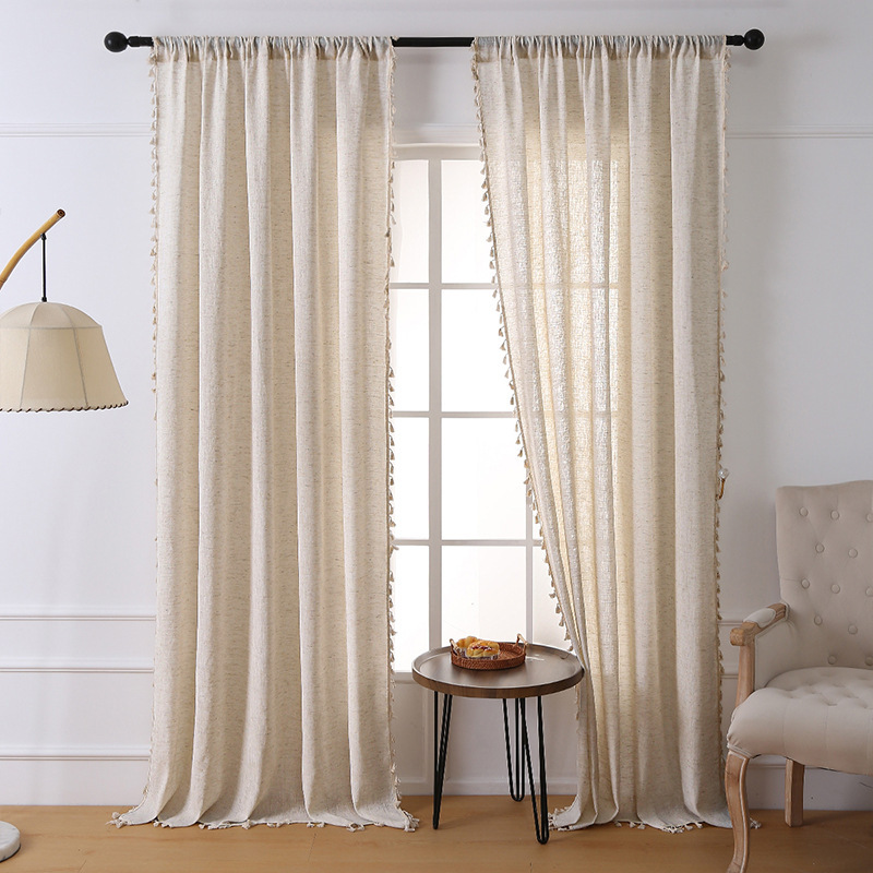 Modern Simple Style Solid Color Semi-shading Curtain High-grade Balcony Cloth Finished Curtain
