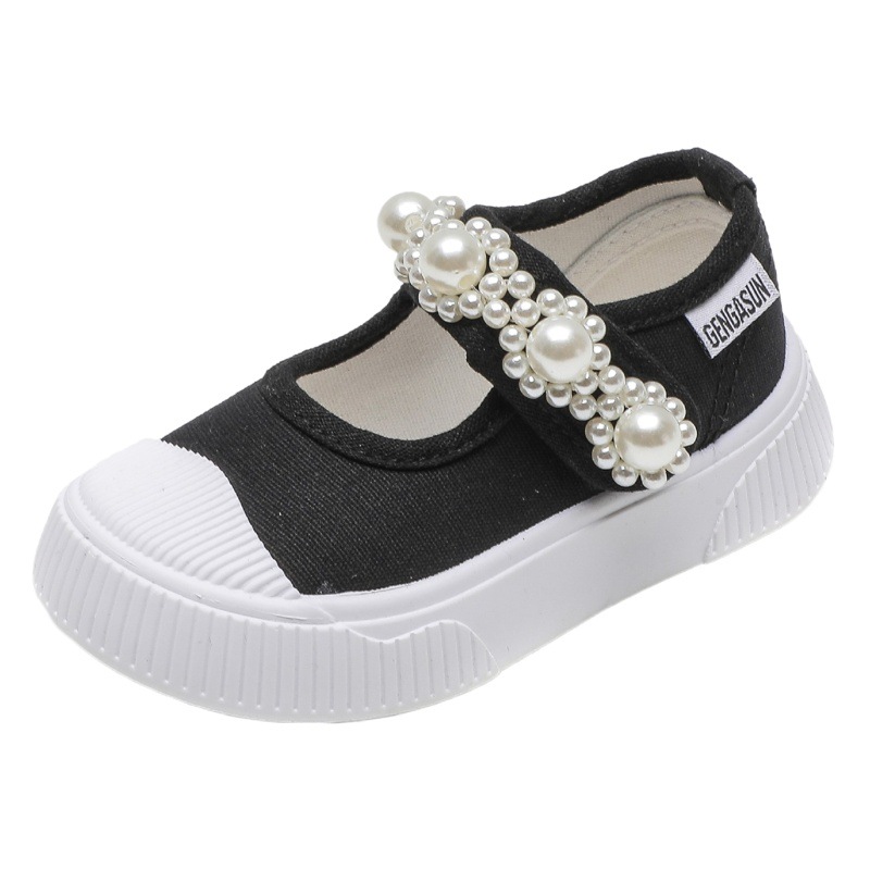 Children's Canvas Shoes European and American Pearl Princess Shoes Student Casual Biscuit Shoes Velcro Platform Mary Jane Women's Shoes