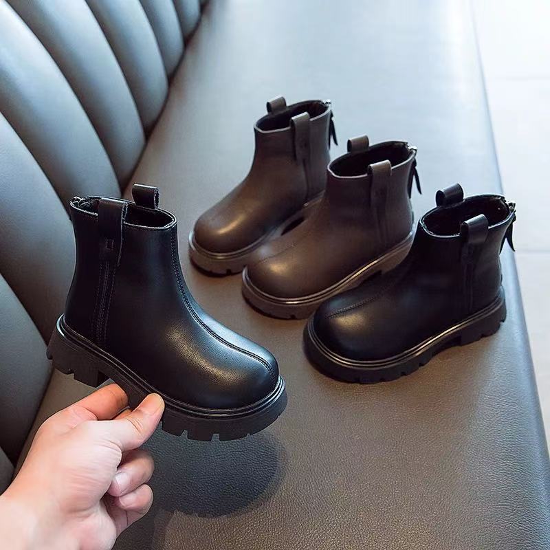 Girls' Boots 2025 Autumn and Winter New Kidsren's Short Boots Fleece-Lined Boots Baby Leather Boots Fashionable and Versatile Large Cotton Boots