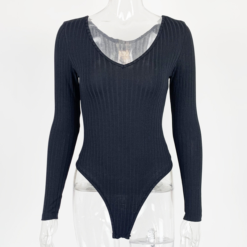 Picture of Aliexpress Temu Autumn and Winter New Products 2025 European and American Clothing Sexy Slim V Neck Pure Color Long-Sleeved Bottoming Jumpsuit