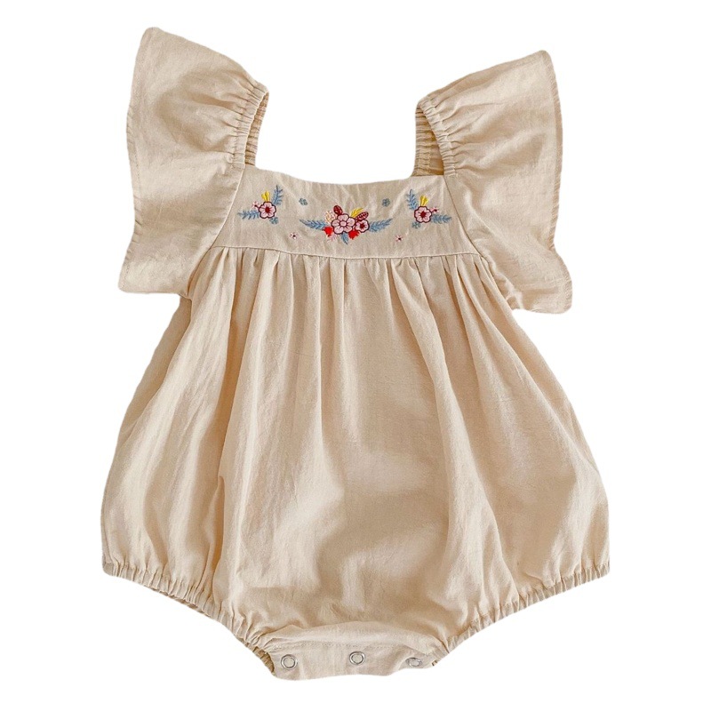 Ins 2025 Summer Baby Girl Flower Embroidered Skirt + Cotton Big Flying Sleeve Harem Sister Outfit