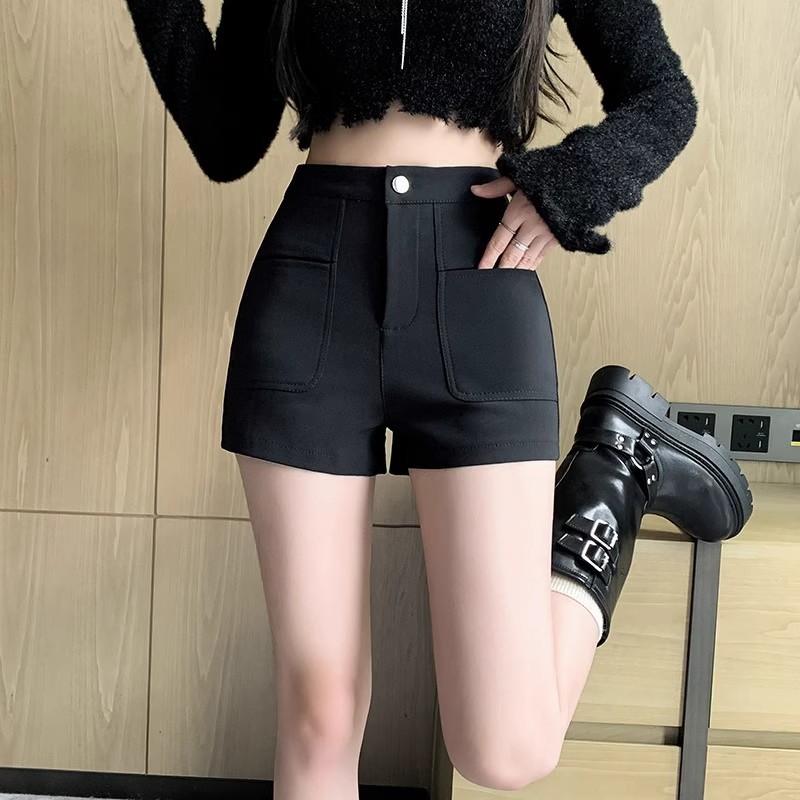 Easiest for Match Black Shorts for Women in Autum 2023 New High-Waist Slim Sexy Hot Pants Casual Outer Wear Leggings Boot Pants