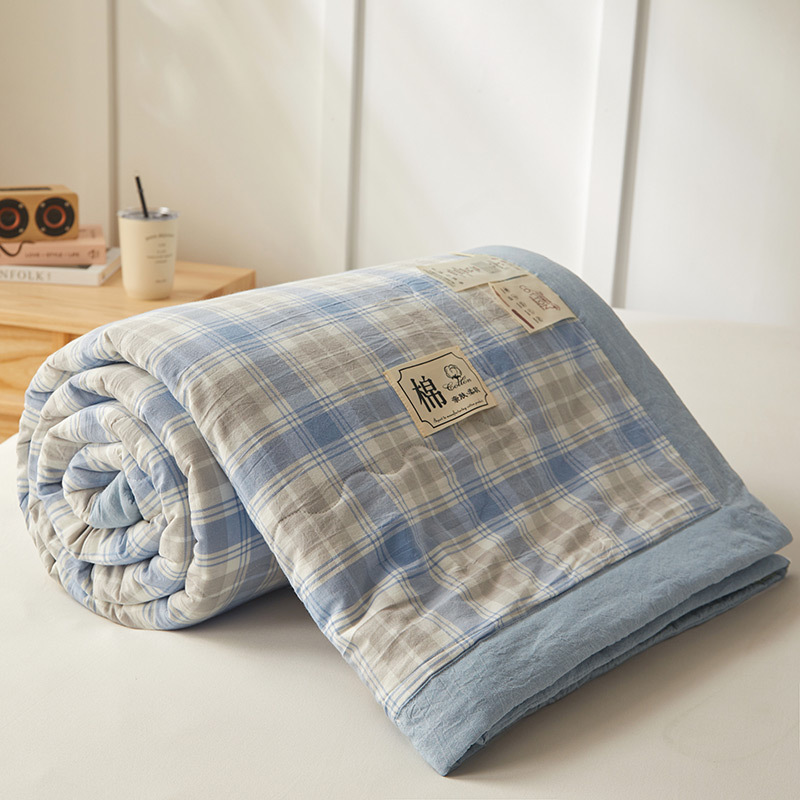 Picture of Yarn-Dyed Washed Cotton Summer Quilt, Class a Pure Cotton Air Conditioning Quilt Four-Piece Set, Washable and Machine Washable Thin Quilt, Ins Style