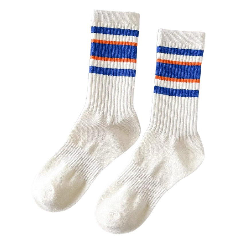 Striped socks women's mid-calf length socks ins popular Net red super popular all-match Sports outer wear solid color stockings long high waist