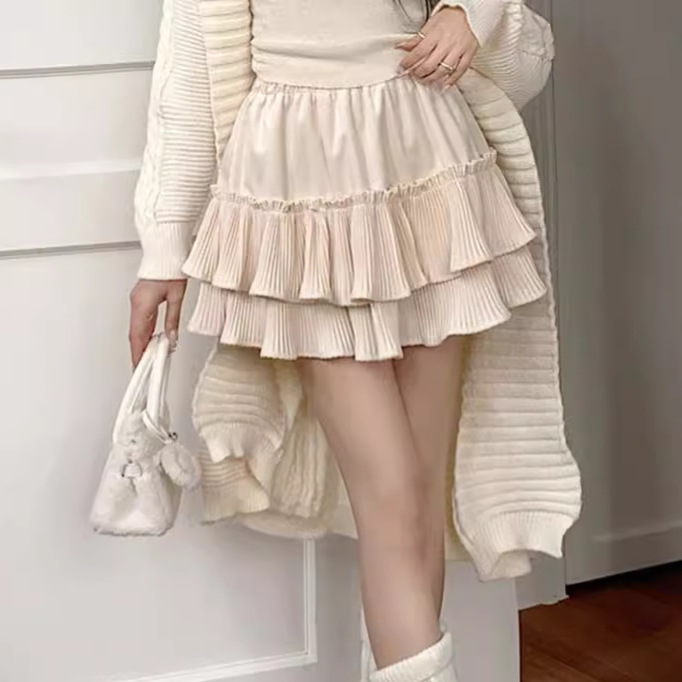 Sweet Elegant Velvet Cake Skirt Women's Autumn and Winter New High Waist Slimming Skirt Anti-running A- line Short Skirt