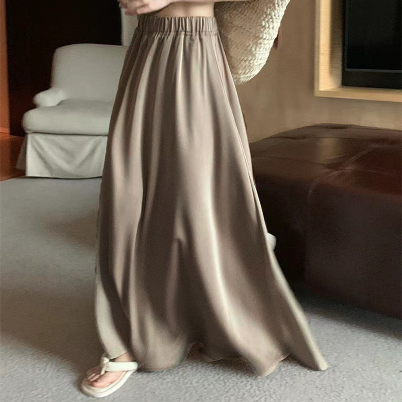 French Hepburn Acetic Satin Skirt Women's Long Skirt Large Swing Skirt