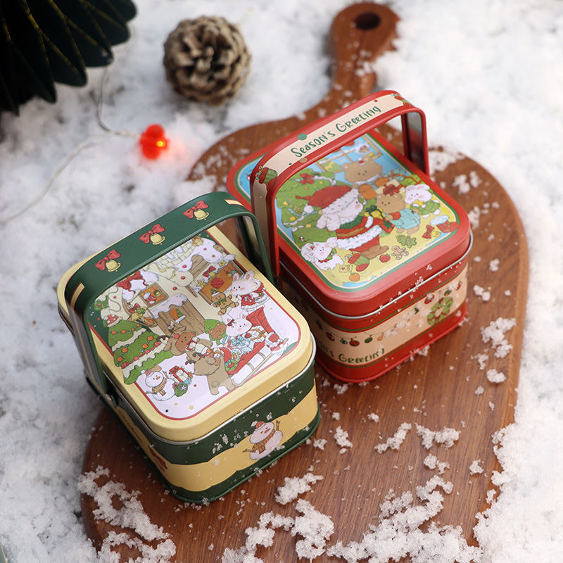 New Christmas Tinplate Box Portable Box Santa Squirrel Retro Children New Year Holiday Gift Box