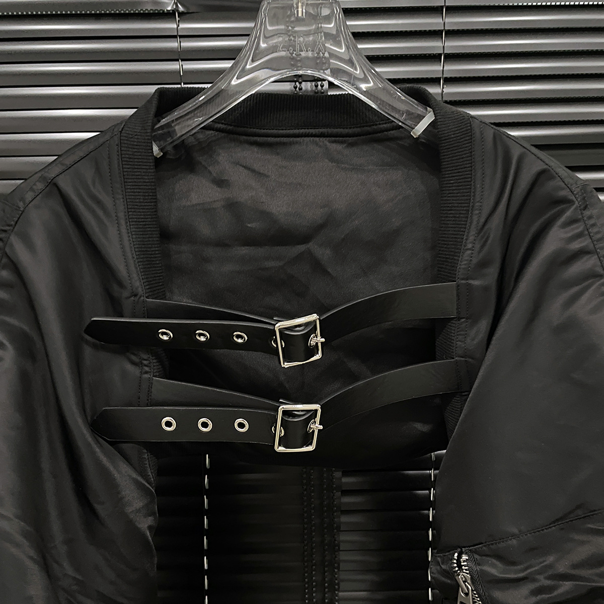 Picture of Autumn 2024 New Niche Design Black Women's Belt Flying Motorcycle Short Jacket