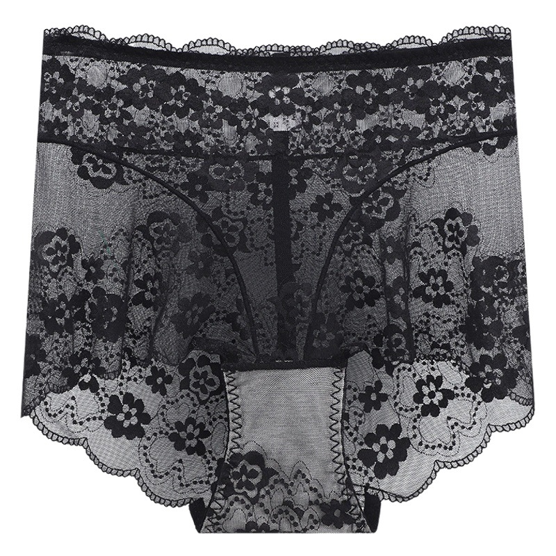 Lace Underwear Women's Summer Thin Pure Cotton plus size Mid-Waist Hip Transparent Sexy Women's Briefs