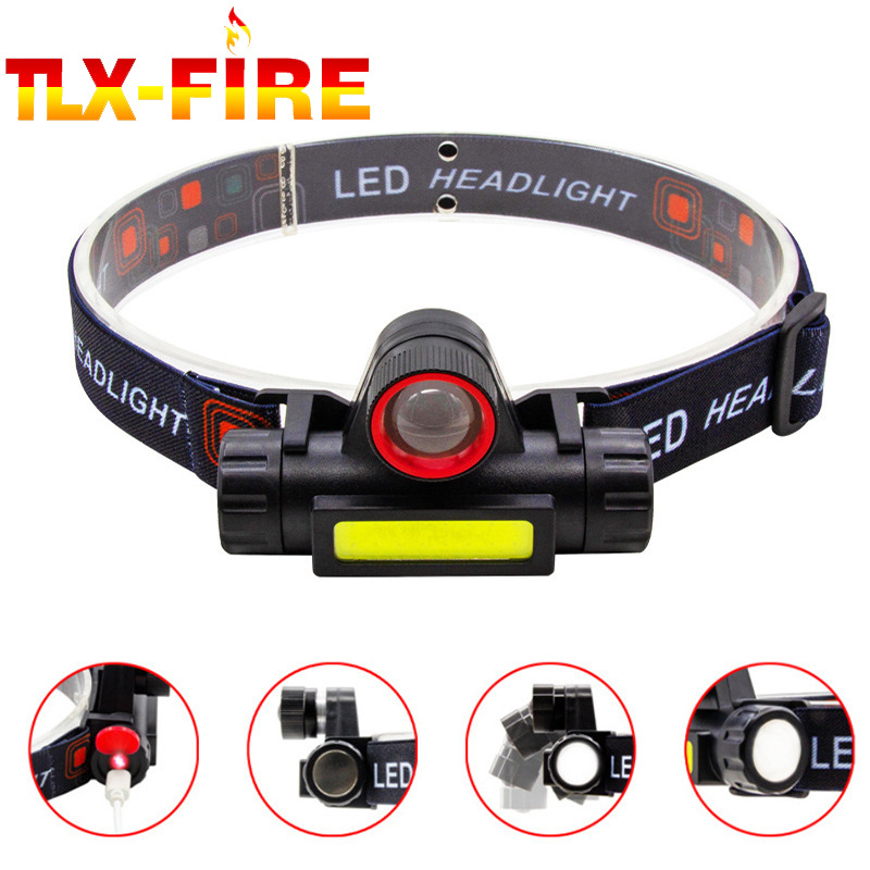 Head-mounted flashlight cross-border COB headlamp outdoor emergency USB charging telescopic zoom night fishing headlamp