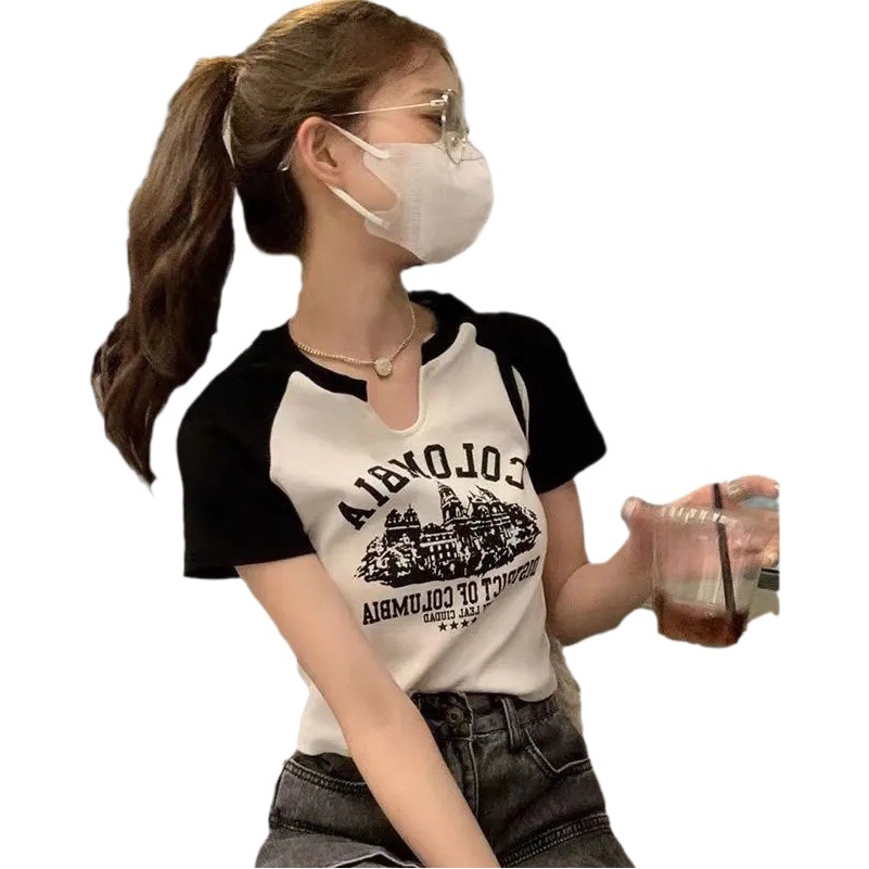 Pure Desire Style Short Top Summer Short-sleeved T-shirt Women's Retro American Chic Sweet Spice Girls Ins Trendy Design Sense Niche
