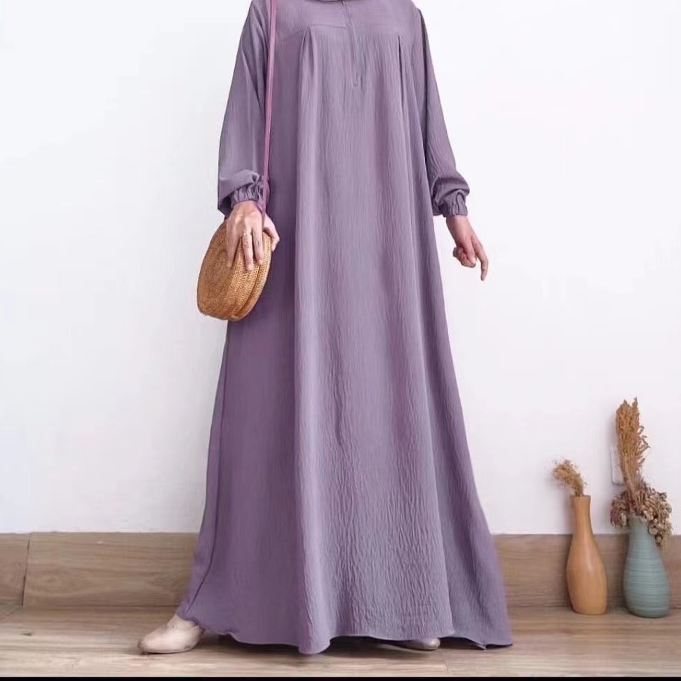 Picture of Foreign trade new cross-border Middle East solid color long sleeve zipper round neck dress Muslim dress factory batch in stock