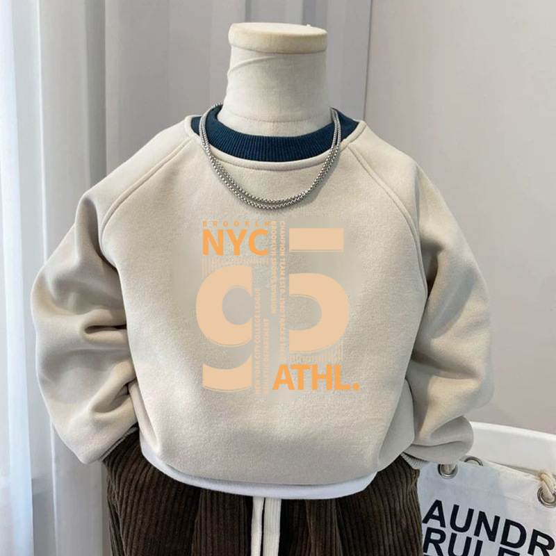 Boys' sweater crew neck base 2024 children's fleece-lined autumn and winter jacket for children and children boys new foreign style