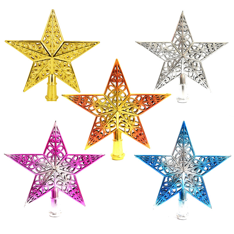 Cross-border Christmas tree top star 5-color three-dimensional hollow five-pointed star plastic accessories five-star Christmas tree decoration supplies