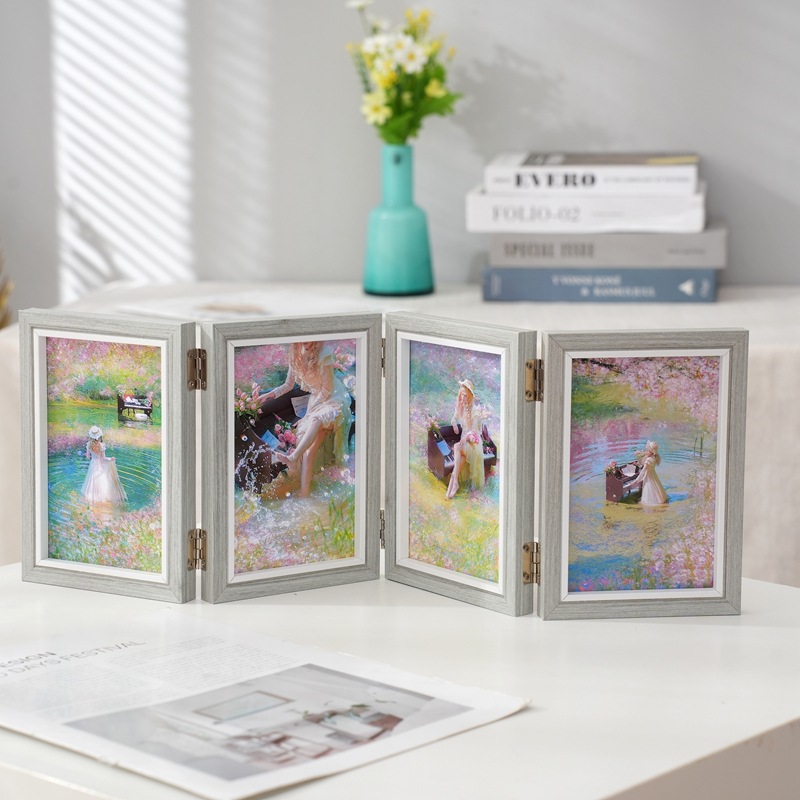 Picture of Creative One-Piece Combination Foldableing Photo Frame Table Two-Part Triple 6-Inch 7inch 8inch Photo Studio Wooden 70% off Photo Frame