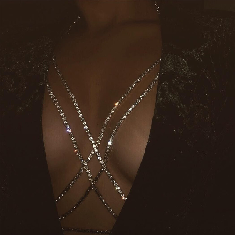 Cross-Border Popular European and American Clothing Accessories Fashion Necklace Multi-Layer Cross Body Chain Nightclub Super Shiny Rhinestone Chest Chain