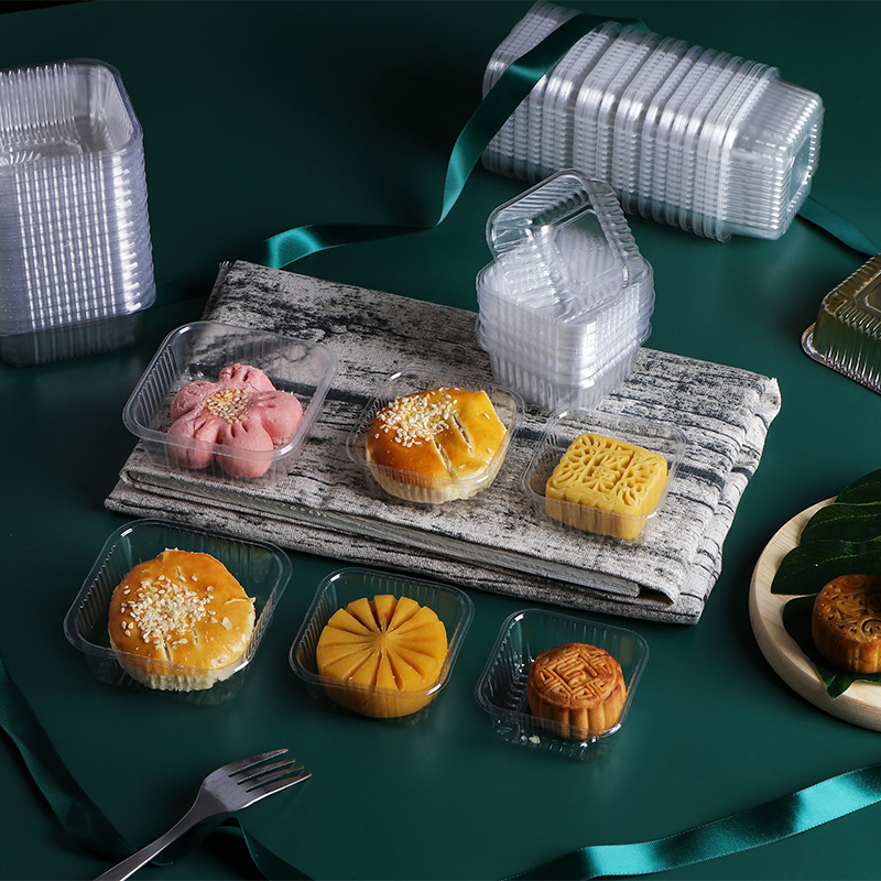 Wholesale Pet Transparent Mid-Autumn Festival Mooncake Tray Square Egg Yolk Pastry Tray Disposable Packaging Mooncake Blister Tray for Baking