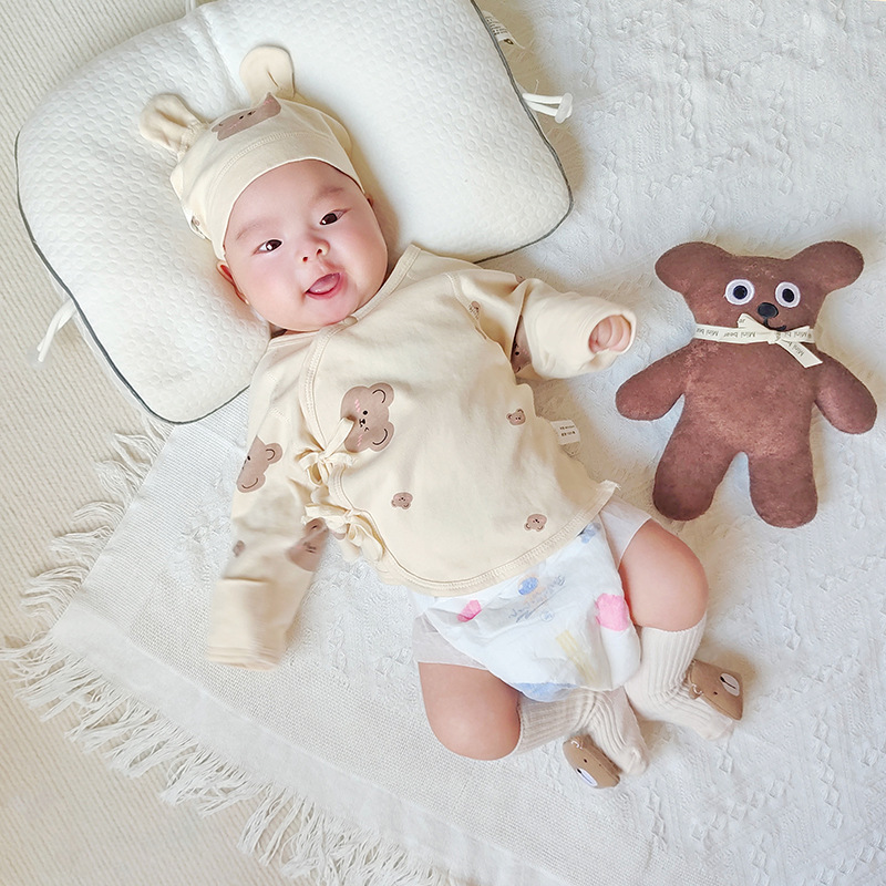 Ins Bear Newborn Pure Cotton Base Clothes Baby Type a Belly Protection Monk Clothes Half Back Clothes 52 Size 59