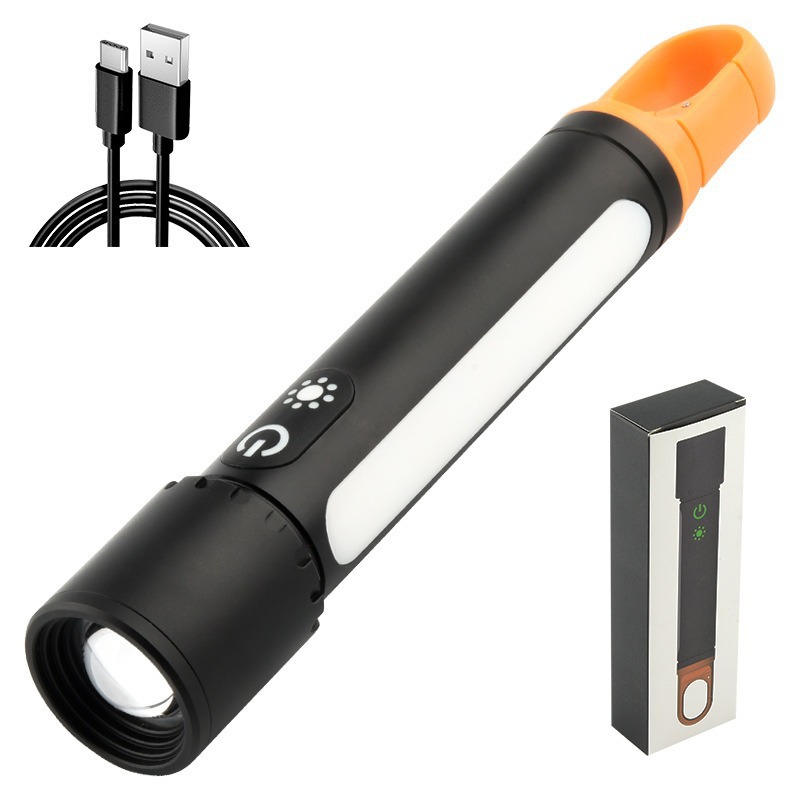 New white laser with side light Type-C charging multifunctional camping aluminum alloy telescopic zoom mini flashlight