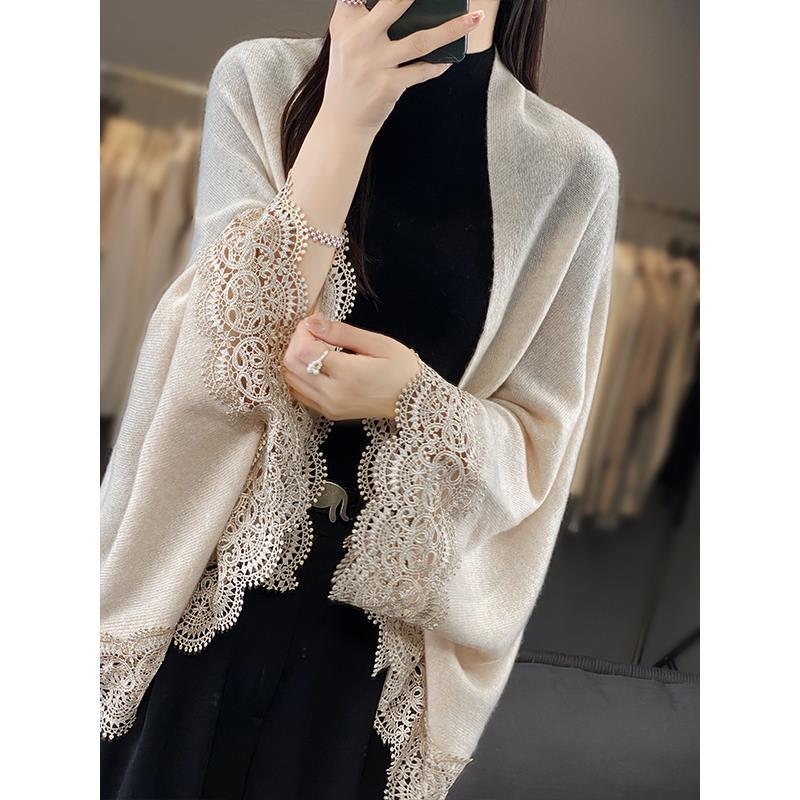 Picture of Sweater Coat Women's Spring and Autumn Loose Mid-length Sweater Outer Cape Fashion Elegant Wool Cape Shawl